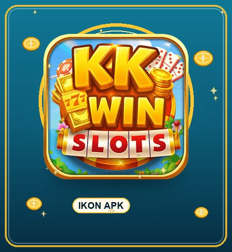 Ikon APK resmi kkwin dengan gulungan slot, kartu, dan koin emas