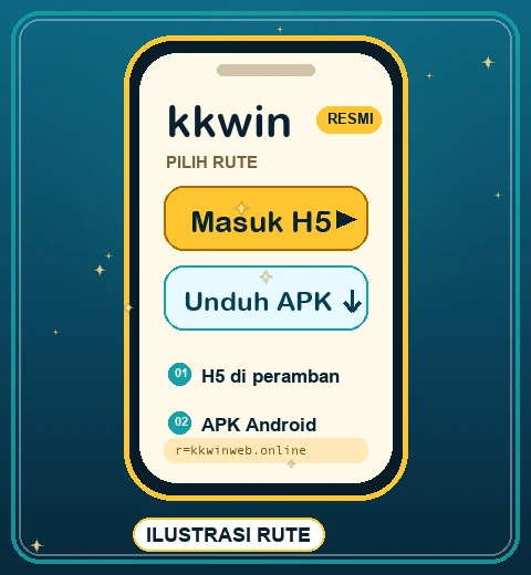 Ilustrasi layar ponsel dengan tombol Masuk H5 dan Unduh APK kkwin